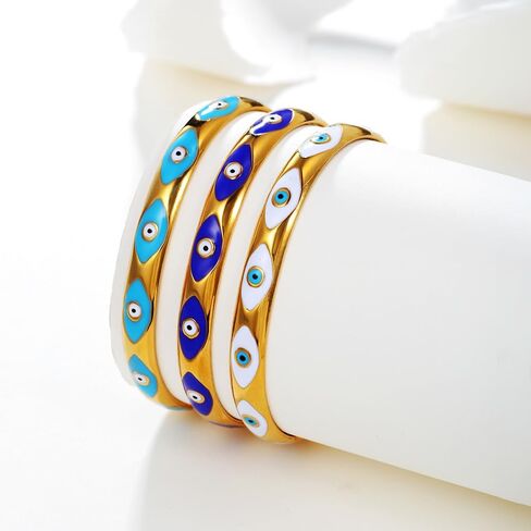 Evil Eye Bracelet for Women -18K Gold Plated Women's Stainless Steel Cuff Bracelets Evil Eye Drop Oil Blue Eyes Protection Bracelet in Saudi Arabia