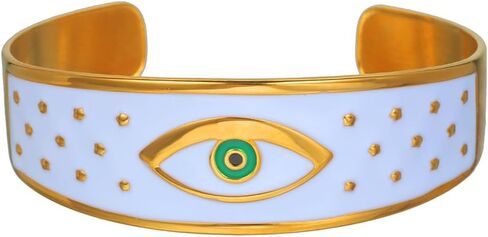 Evil Eye Bracelet for Women -18K Gold Plated Women's Stainless Steel Cuff Bracelets Evil Eye Drop Oil Blue Eyes Protection Bracelet in Saudi Arabia