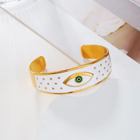 Evil Eye Bracelet for Women -18K Gold Plated Women's Stainless Steel Cuff Bracelets Evil Eye Drop Oil Blue Eyes Protection Bracelet in Saudi Arabia