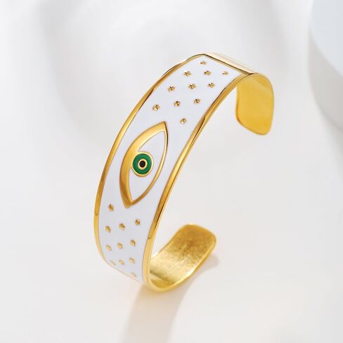 Evil Eye Bracelet for Women -18K Gold Plated Women's Stainless Steel Cuff Bracelets Evil Eye Drop Oil Blue Eyes Protection Bracelet in Saudi Arabia