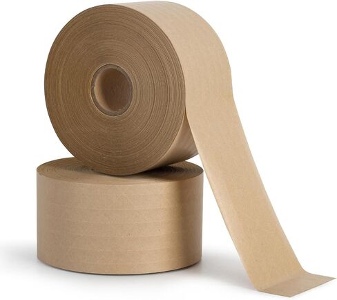 Water Activated Tape Fiber Reinforced Packing Tape Kraft Tape 3"X 450 feet Per Roll Brown Tape Gummed Paper Tape for Heavy Duty Packaging and Shipping Writable Eco-Friendly Biodegradable in Kuwait