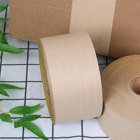 Water Activated Tape Fiber Reinforced Packing Tape Kraft Tape 3"X 450 feet Per Roll Brown Tape Gummed Paper Tape for Heavy Duty Packaging and Shipping Writable Eco-Friendly Biodegradable in Kuwait