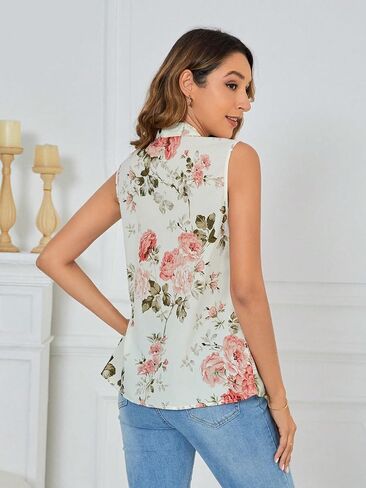 Milumia Women's Floral Print Sleeveless Button Down V Neck Tank Blouse Vest in Saudi Arabia