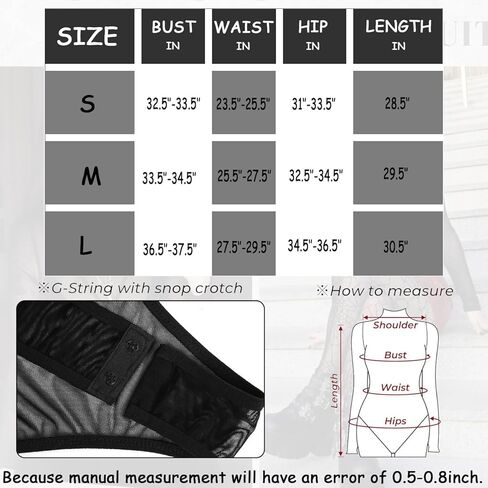 Women Mesh Bodysuit - Black Long Sleeve Sheer Mesh Bodysuit Top - Round Neck See Through Leotard Jumpsuit Snap Crotch in Kuwait