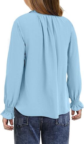 blibean Girls Long Sleeve Chiffon Blouses V Neck Smocked Cuffs Shirts Tops 6-15 Years in Saudi Arabia