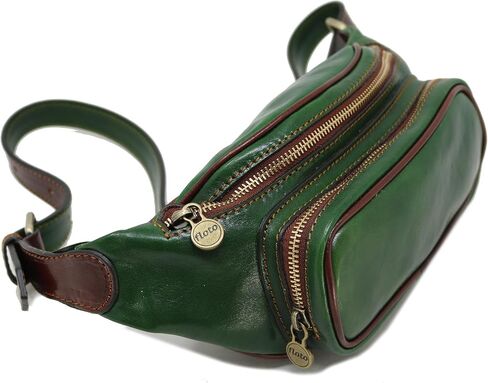 Floto Leather Fanny Pack Daypack Waist Bag Belly Belt Bag (Green and Brown) in Saudi Arabia