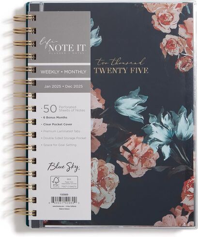 Blue Sky Life Note It 2025 Weekly and Monthly Planner Notes, 5.875" x 8.625", Clear Pocket Cover, Laminated Tabs, Wirebound, Storage Pocket, Dania Dark (Dania Dark- 2025, 5.875" x 8.625") in Saudi Arabia