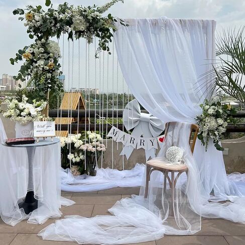 White Wedding Arch Draping Fabric, 63" x 32Ft Wedding Arch Drapes Tulle Fabric Drapery Sheer Backdrop Curtains for Wedding Ceremony Arch Stage Party Ceiling Décor in Saudi Arabia