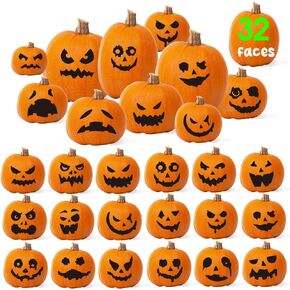 32pcs Halloween Pumpkin Decorating Stickers Halloween Pumpkin Face Decals Kit for Party Decoration