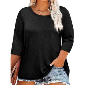 Beautife Plus Size Tops for Womens 3/4 Sleeve Casual T Shirts Loose Fit Tunic Blouse