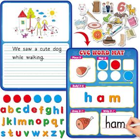 CVC Word Games,Phonics Games,Magnetic Letters & Dry Erase Board,Refrigerator Fridge Alphabet ABC Magnets for Kids Toddlers,Elkonin Box,Speech Therapy,Spelling Reading Manipulative Classroom