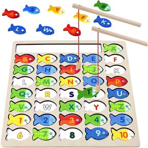 POPLAY Magnetic Fishing Game for Toddlers, Wooden Alphabet Learning Toys Board Games Montessori Fishing Game with Letters and Numbers Learning ABC for 3 4 5+ Year Old