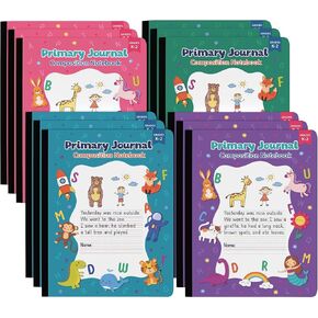Primary Journal Grades K-2, primary composition notebook k-2, 4 Assorted Colors & Designs Primary Writing Journal, 100 Sheets/200 Pages 9.75" x 7 .5" Primary Composition Notebook with Picture Space