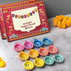 Super Saver Pack 12 Pcs Diwali Diya for Decoration for Home, Clay Diya for Diwali with Wicks, Diwali Gifts for Friends, Diwali Decor, Tea Lights Holder for Diwali Decorations, Diyas for Pooja