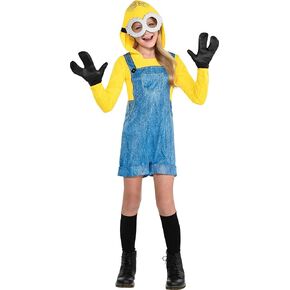 Party City Minion Halloween Costume for Girls, Minions: The Rise of Gru, Hooded Romper, Goggles, Gloves