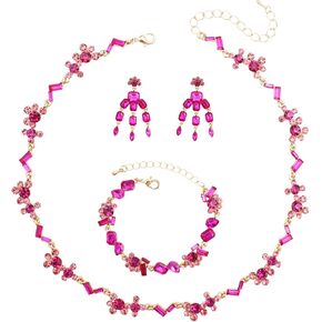Wedding Stunning Crystal Leaf Flower Cluster Choker Necklace Bracelet Dangle Earrings Bridal Bridesmaid Prom Costume Accessories Jewelry Sets for Women