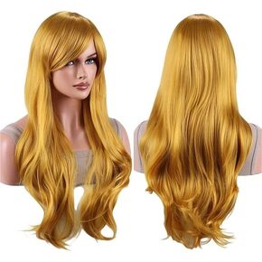 28Inch Cyan Blue Wig with Bang Long Wavy Curly Hair Cosplay Wig For Girls Women Theme Party (Cyan Blue)