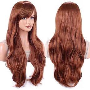 28Inch Cyan Blue Wig with Bang Long Wavy Curly Hair Cosplay Wig For Girls Women Theme Party (Cyan Blue) in Saudi Arabia