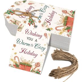 Christmas Party Gift Tags, 48 Pcs Merry Christmas Gift Tags with String for Xmas Party Celebration Seasonal Gift Wrapping (Pattern)