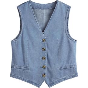 AUTOMET Jean Vest Tops for Women Denim Top Button Down Waistcoat 2024 Fall Sleeveless V Neck Top Outfits Y2k Clothes