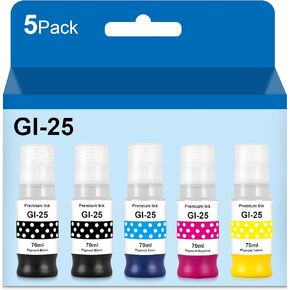 Compatible GI-25 Ink Bottle Replacement for CAN GI 25 GI-25BK GI-25C GI-25M GI-25Y Pigment Ink Cartridge for CAN MAXIFY GX1020 GX2020 Inkjet Printer (2Black 1Cyan 1Magenta 1Yellow, 5-Pack)