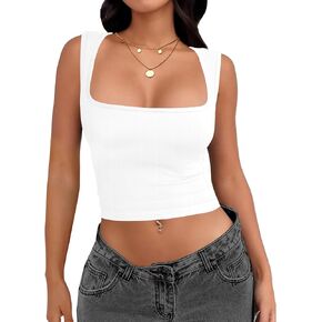 Square Neck Tops for Women, Sleeveless Crop Tops for Women Sexy Cropped Tank Tops, Going Out Tops 2024 Summer Trendy Clothes