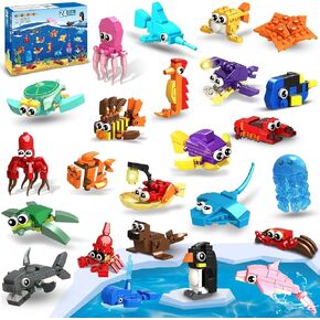 HOGOKIDS 24 Pack Party Favors for Kids Building Set - 629PCS Marine Animals Building Blocks Toy for Goodie Bag Stuffers Classroom Prizes, Valentines Day Easter Birthday Gift for Boys Girls Ages 6-12