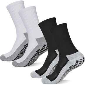 Finerview Men Grip Soccer Socks, Anti Slip Non Slip Grip Pads Athletic Sports Crew Socks