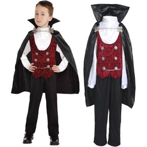 Sincere Party Boy's Vampire Costume Halloween Deluxe Dracula Costume for Kids,Top,Pants,Cape All In