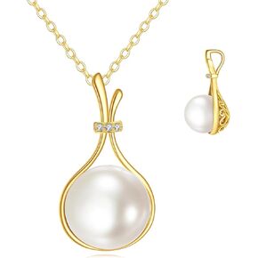 KECHO 14k Real Gold Freshwater Round Pearl Pendant Necklace for Women Pearl Jewelry Wedding Gifts for Mother Wife Girlfriend