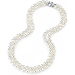 THE PEARL SOURCE 14K Gold 9-10mm AAAA Quality Double Strand White Freshwater Cultured Pearl Necklace for Women in 19-20" Matinee Length