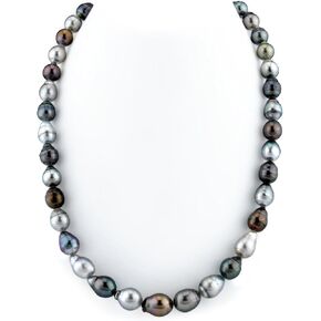 THE PEARL SOURCE 14K Gold 8-10mm Baroque Genuine Multicolor Tahitian South Sea Cultured Pearl Necklace in 24" Matinee Length for Women