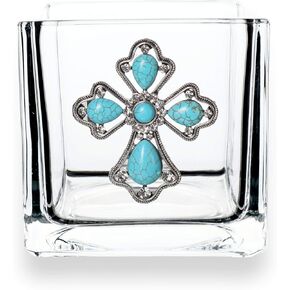 مزهرية حامل شموع مرصعة بالجواهر الفيروزية مقاس 4 × 4 من THE QUEENS' JEWELS - هدية فريدة للنساء، عيد ميلاد، لطيفة، ممتعة، غير مطلية، مزينة، لامعة، مبهرة، حجر الراين