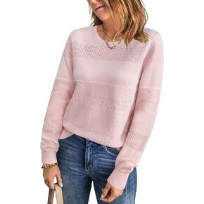Arach&Cloz Womens Fall Sweaters 2024 Crochet Crew Neck Long Sleeve Knit Tops Pullover Fashion Clothes Outfits