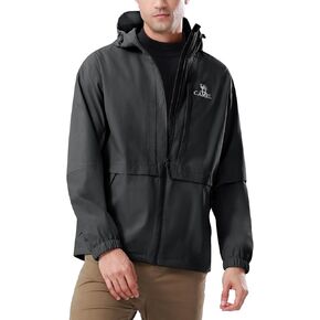 CAMEL Men's Rain Jacket - Lightweight Waterproof Windbreaker Softshell Jacket for Hiking and Travel with Hood