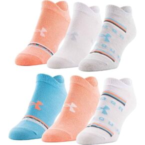 Under Armour Women's Essential Lightweight No Show Socks, 6 Pairs - Electric Tangerine/White/Blue - Medium