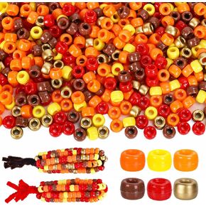 3000Pcs Fall Pony Beads 6 Mixed Colors Plastic Craft Beads Gold Red Yellow Orange Brown Spacer Beads for Autumn Thanksgiving Party DIY Crafts Necklace Bracelet Jewelry Making