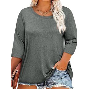 Beautife Plus Size Tops for Womens 3/4 Sleeve Casual T Shirts Loose Fit Tunic Blouse in Kuwait