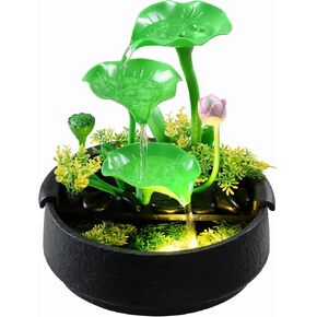 Indoor Water Fountain, 3 Tier Lotus Leaf Tabletop Fountain for Desk Accessories Home Decor with Natural River Rocks, Relaxation Gifts for Women （24296）