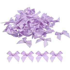 MECCANIXITY 50Pcs Mini Ribbon Bow Mini Fabric Satin Ribbon Flower Bows for Craft DIY Sewing Wedding Birthday Party Rose Red