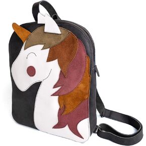 Hide & Play, Daily Backpack with Unicorn Design, Casual Bag, Messenger Bag, Travel Bag for Men and Women Full Grain Leather, Handmade, Charcoal Black