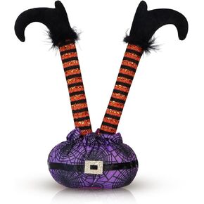 11.42 Inches Halloween Purple Inverted Elf Witch Leg Props Halloween Party Decoration for Doorway Room Table Garden Corridor Haunted House Indoor Outdoor Halloween Props Festival Decoration