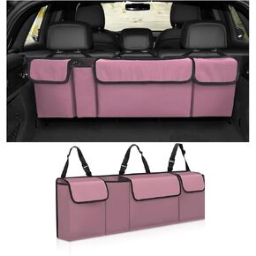 Car Trunk Organizer, Collapsible Large Capacity Auto Backseat Hanging Storage Bag with Adjustable Strap & 4 Pockets, Space Saving Car Back Seat Cargo Bag, Universal for Vehicles (Black)