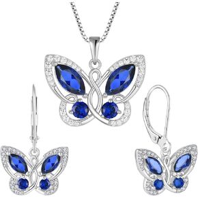 STARCHENIE Butterfly Necklace Earrings for Women 925 Sterling Silver Birthstone Created Sapphire Butterfly Jewelry Set Gifts