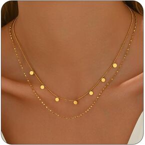Dainty Layered Necklaces for Women 18K Gold Plated Tiny Cross Choker Necklace Coin Star Charm Pendant Necklace Trendy Jewelry