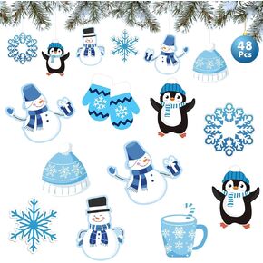 48 PCS Winter Cutouts, Snowflake Accents Paper Cutouts Name Tags Seasonal Bulletin Board Frozen Tree Ornaments Classroom Decoration for Home School Holiday Christmas Supplies