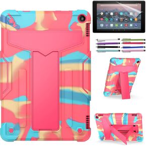 Epicgadget Case for Amazon Fire HD 10 and Fire HD 10 Plus (11th Generation, 2021 Released) - Heavy Duty Shockproof Hybrid Case with Kickstand + 1 Screen Protector Film and 1 Stylus (Teal/Pink) in Kuwait