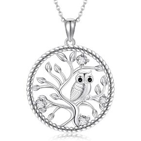 Moissanite Necklace for Women 925 Sterling Silver Tree of Life Pendant Moissanite Diamond Necklace Pendant Moissanite Owl Jewelry Gifts for Her Wife Mom Girlfriend
