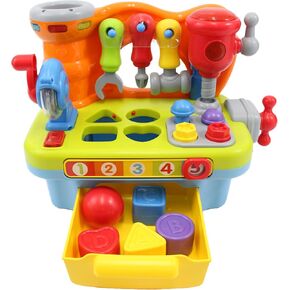 Toddler Tool Bench Toys for 1 Year Old Boy, Kids Tool Bench Toys for Toddlers 1-3, Multifunctional Early Learning Tool Toy Baby Workbench Toy with Light & Sound, Baby Tool Set with Shape Sorter
