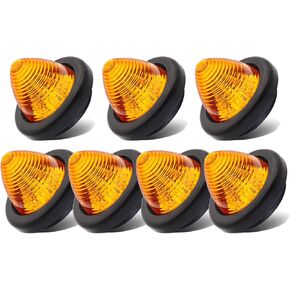 2 Inch Amber LED 12V DC Round Side Marker Beehive Cone Lights Trailer for Truck Lorry Cabin Bus Pickup with Rubber Grommets OL12 [Pack of 7]